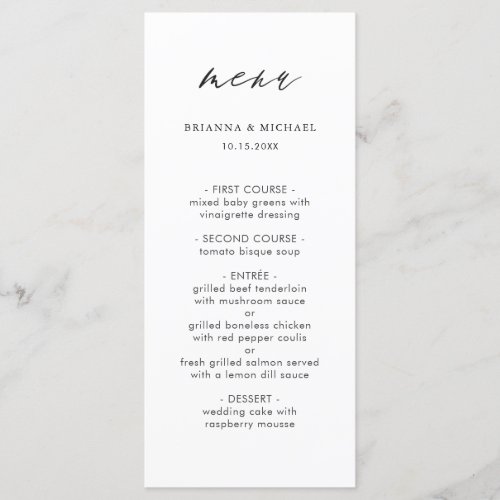 Simple Modern Calligraphy Wedding Menu