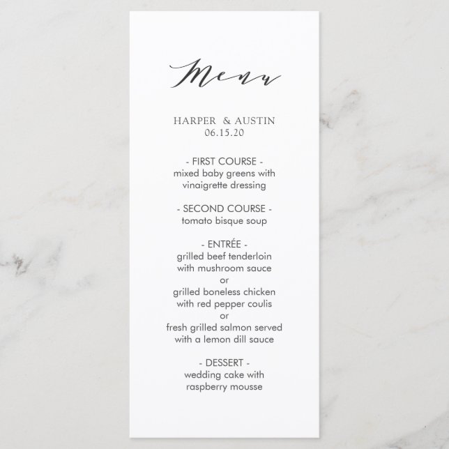 Simple Modern Calligraphy Wedding Menu (Front)