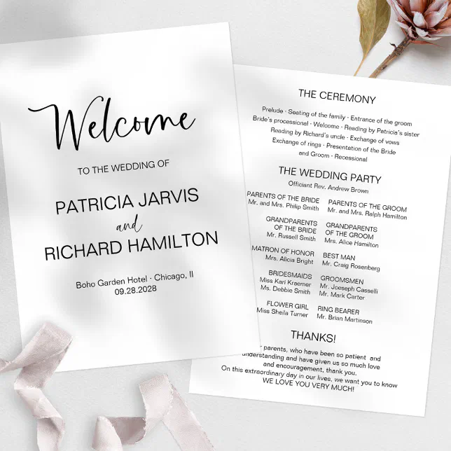 Program Caligrophy Simple Modern Calligraphy Wedding Program | Zazzle