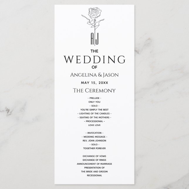 Simple Modern Calligraphy Wedding Program (Front)