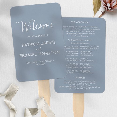 Simple Modern Calligraphy Wedding Program Hand Fan