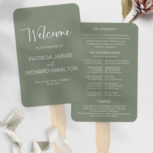 Simple Modern Calligraphy Wedding Program Hand Fan