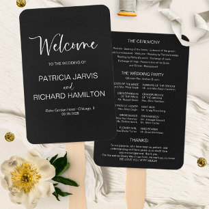 Simple Modern Calligraphy Wedding Program Hand Fan
