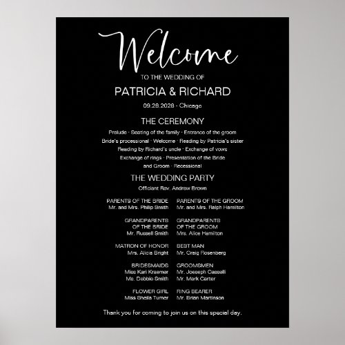 Simple Modern Calligraphy Wedding Program Sign