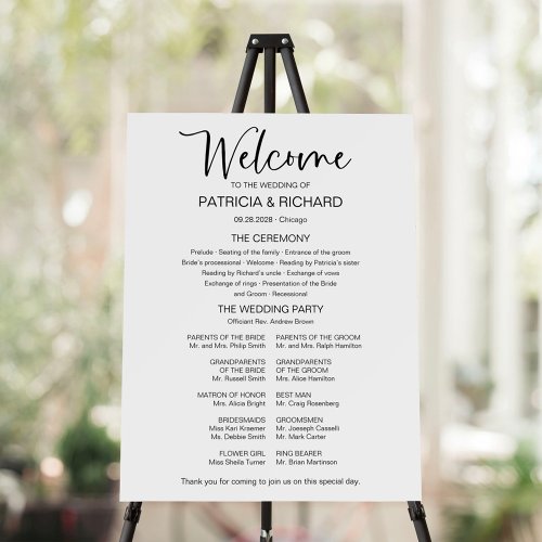 Simple Modern Calligraphy Wedding Program Sign