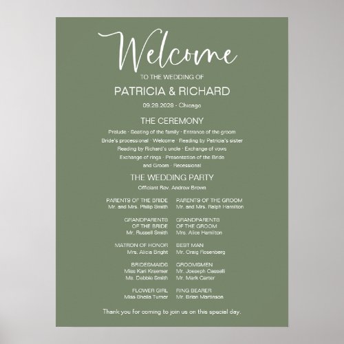 Simple Modern Calligraphy Wedding Program Sign