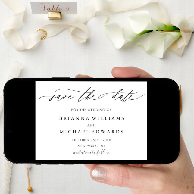 Simple Modern Calligraphy Wedding Save the Date (Front Digital)