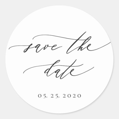 Simple Modern Calligraphy Wedding Save the Date Classic Round Sticker