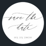 Simple Modern Calligraphy Wedding Save the Date Classic Round Sticker<br><div class="desc">Simple Elegant Calligraphy Black and White Wedding Save the Date Sticker.  For more advanced customization of this design,  Please click the "Customize" button above! Matching items are also available.</div>