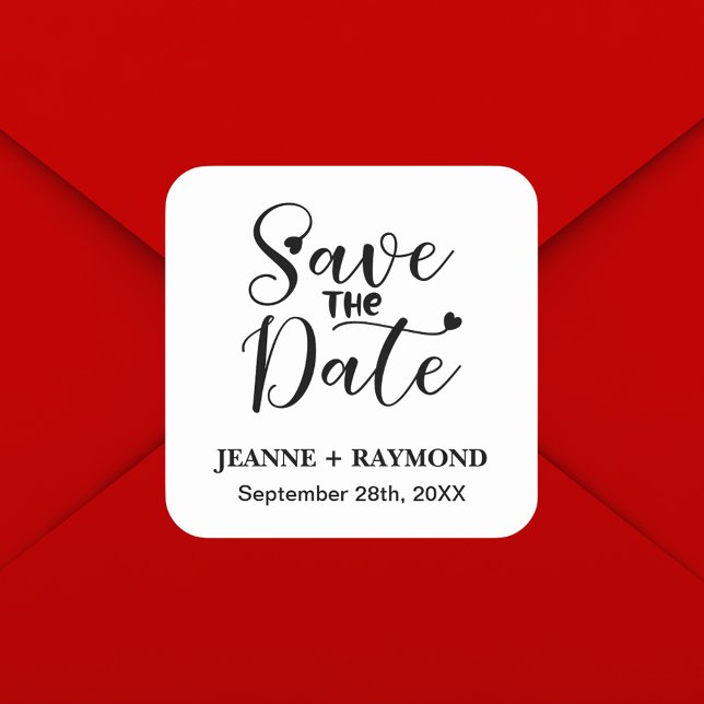Simple Modern Calligraphy Wedding Save the Date Square Sticker (Creator Uploaded)