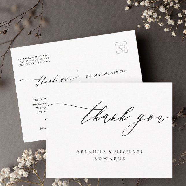 Simple Modern Calligraphy Wedding Thank You Postcard (Creator Uploaded)