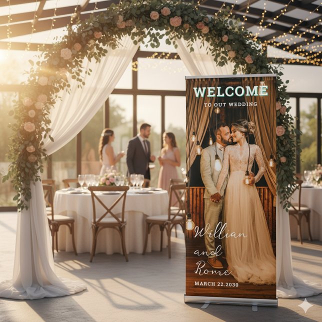 Simple Modern Calligraphy Wedding Welcome Photo  Retractable Banner (Creator Uploaded)