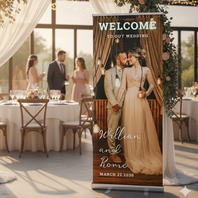 Simple Modern Calligraphy Wedding Welcome Photo  Retractable Banner (Creator Uploaded)