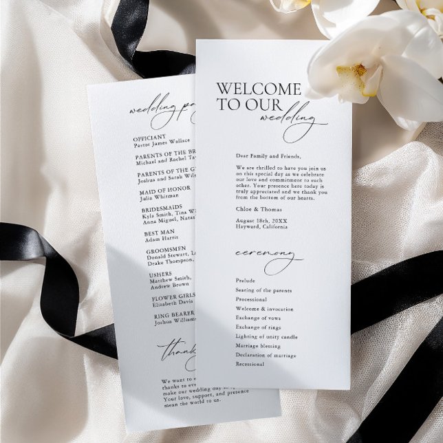 Simple Modern Calligraphy White Wedding Program (Simple Modern Calligraphy White Wedding Program)