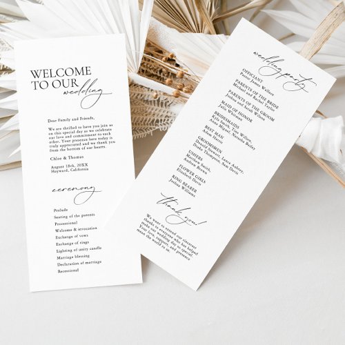 Simple Modern Calligraphy White Wedding Program