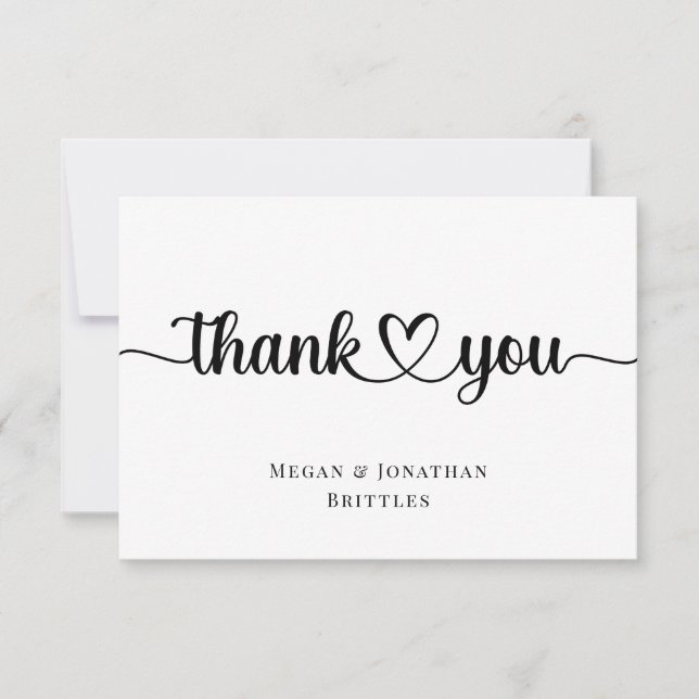 Simple Modern Calligraphy with Heart Thank You Card (Front)