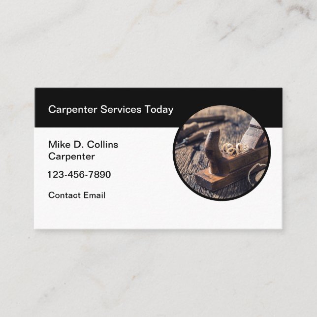 Simple Modern Carpenter Woodwork Business Card (Front)