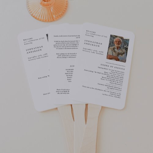 Simple Modern Celebration of Life Photo Program Hand Fan