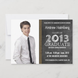 Simple Modern Chalk and Chalkboard Photo Grad Invitation