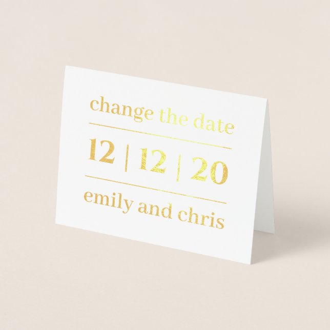 Simple Modern Change the Date Wedding Gold Foil Card (Front)