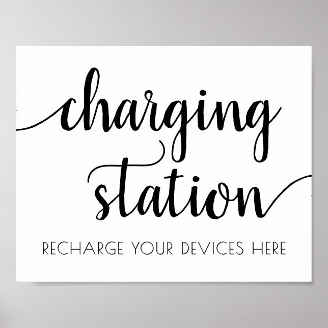 Simple Modern Charging Station | Black Script Sign (Front)