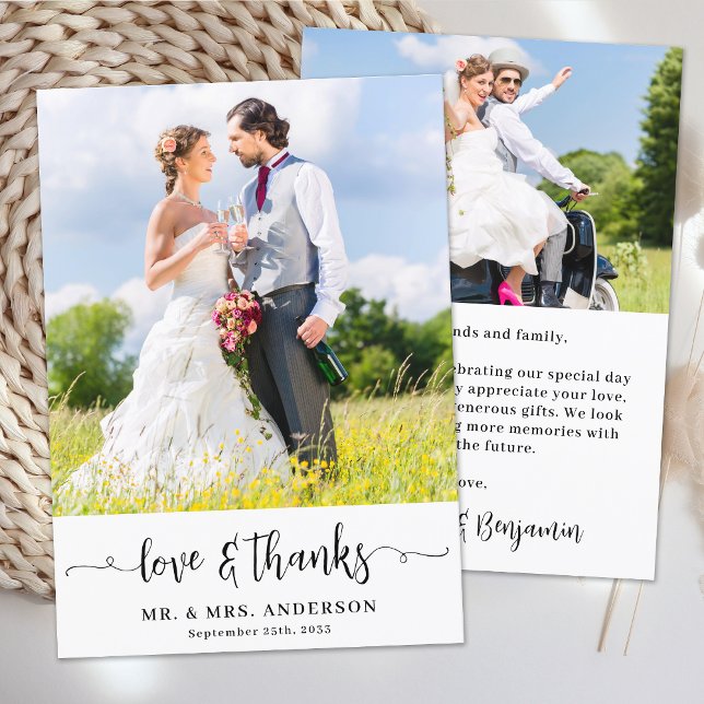 Simple Modern Chic 2 Photo Custom Wedding  Thank You Card (Creator Uploaded)