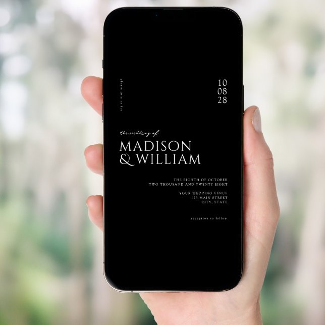Simple Modern Chic Black and White Wedding Invitation (Front Digital)