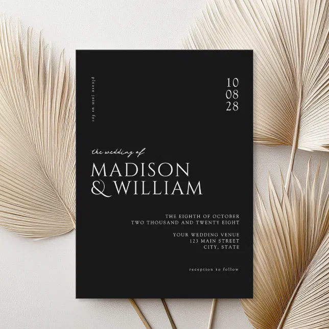 Simple Modern Chic Black and White Wedding Invitation | Zazzle
