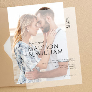 Simple Modern Chic Black and White Wedding Vellum Invitations