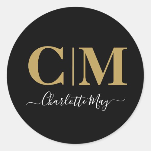 Simple Modern Chic Black Gold Company Promotional Classic Round Sticker