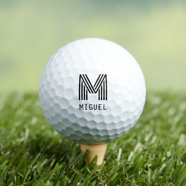 Simple Modern Chic Black Monogram Golf Balls (Insitu Tee)