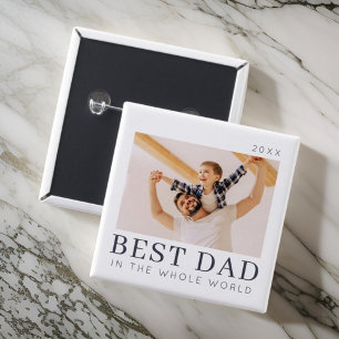 Simple Modern Chic Custom Best Dad Photo Button