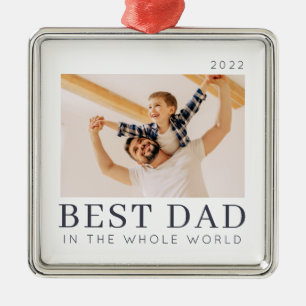 Simple Modern Chic Custom Best Dad Photo Metal Ornament