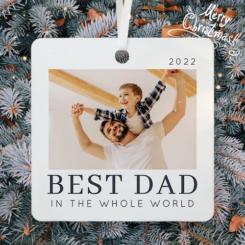 Simple Modern Chic Custom Best Dad Photo Metal Ornament