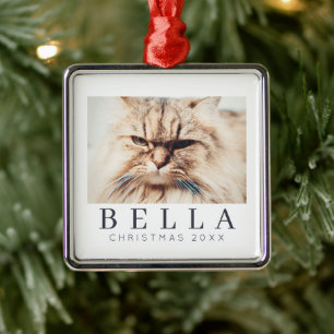Simple Modern Chic Custom Family Pet Photo Holiday Metal Ornament
