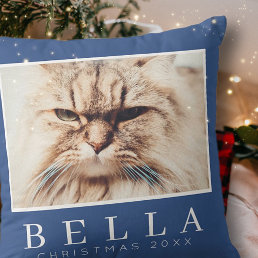 Simple Modern Chic Custom Family Pet Photo Holiday Throw Pillow