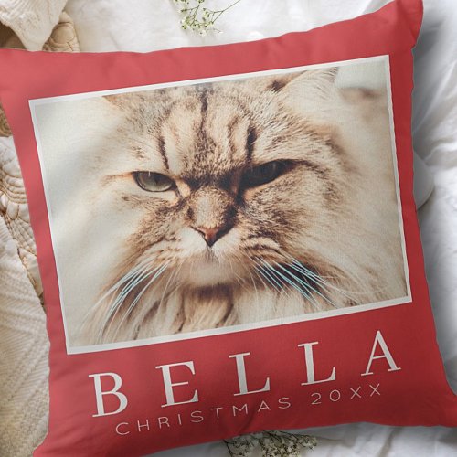 Simple Modern Chic Custom Family Pet Photo Holiday Throw Pillow