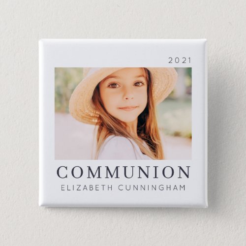 Simple Modern Chic Custom First Communion Photo Button