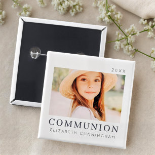 Simple Modern Chic Custom First Communion Photo Button
