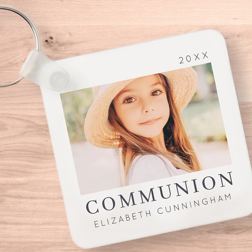 Simple Modern Chic Custom First Communion Photo Keychain