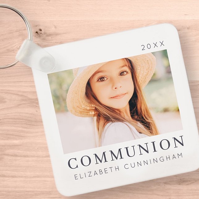 Simple Modern Chic Custom First Communion Photo Keychain (Creator Uploaded)