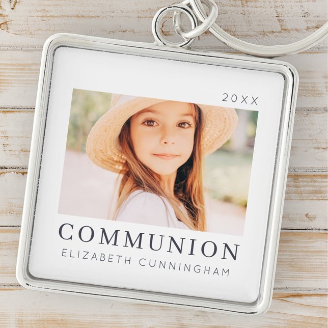 Simple Modern Chic Custom First Communion Photo Keychain (Creator Uploaded)