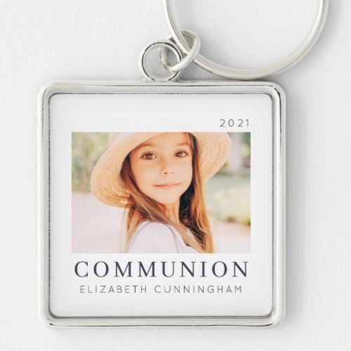 Simple Modern Chic Custom First Communion Photo Keychain