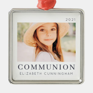 Simple Modern Chic Custom First Communion Photo Metal Ornament