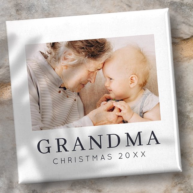 Simple Modern Chic Custom Grandma Photo Holiday Magnet (Creator Uploaded)