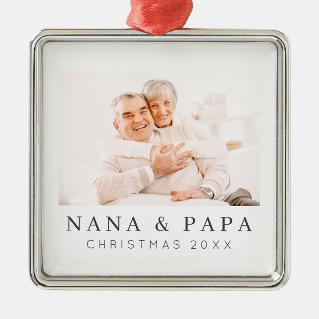 Simple Modern Chic Custom Grandma Photo Holiday Metal Ornament (Front)