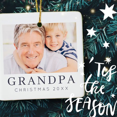 Simple Modern Chic Custom Grandpa Photo Holiday Ceramic Ornament