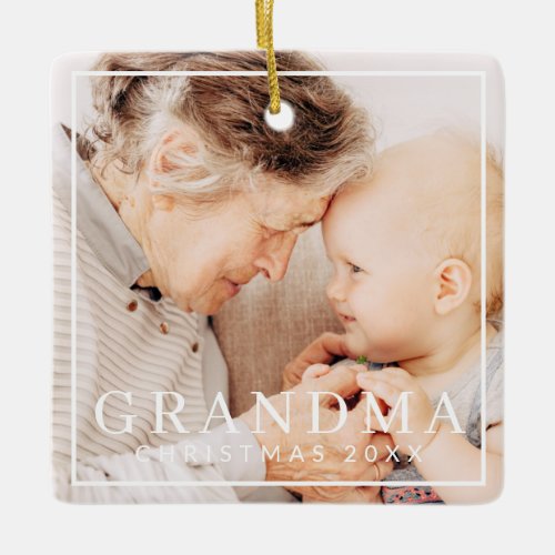 Simple Modern Chic Frame Grandma Photo Holiday Ceramic Ornament