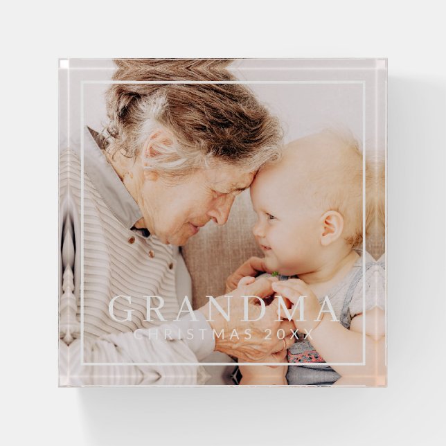 Simple Modern Chic Frame Grandma Photo Holiday Paperweight (Front)