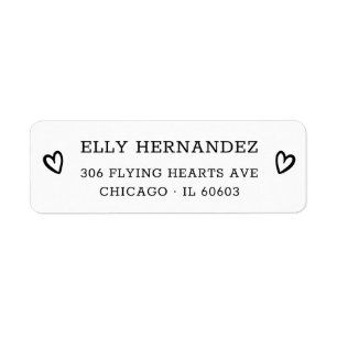 Simple Modern Chic Heart Black Return Address Label